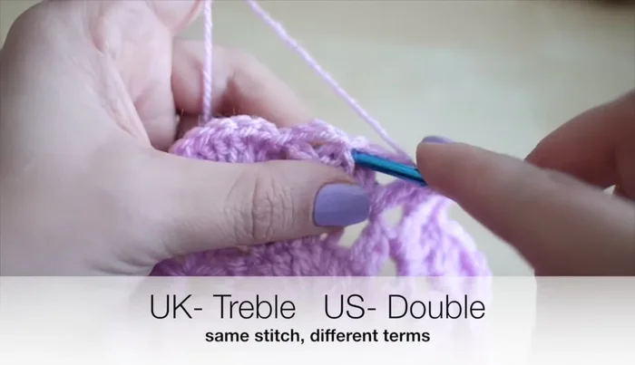 Work five treble crochets in the last space. Slip stitch to the top of the beginning chain three.