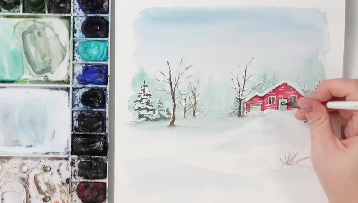 Add a finishing touch such as a wreath to the door to complete the scene.