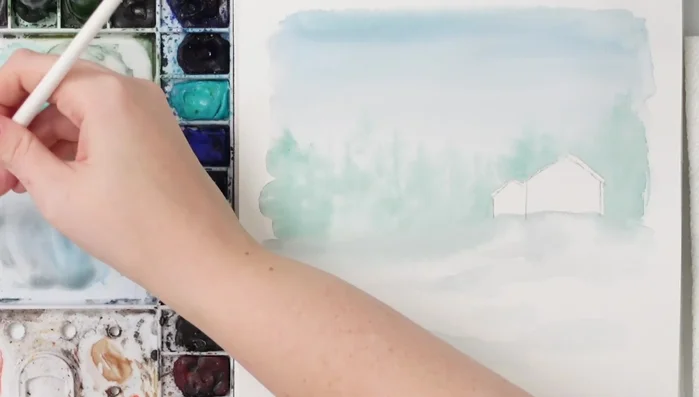 Darken the lower portion of the house with a darker red or a mix of red and black to create shadows.