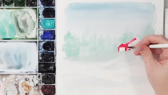 Darken the lower portion of the house with a darker red or a mix of red and black to create shadows.