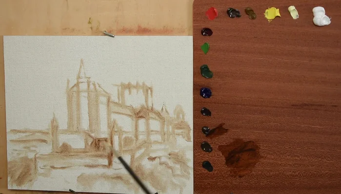 Consider the light source and establish shadows using Burnt Umber.