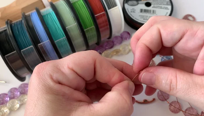 Repeat steps 3-5: Continue adding beads and crimping tubes until you have reached the desired bracelet length.