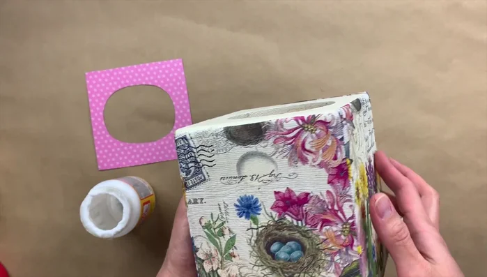 Repeat step 3 for all four sides of the box. Allow each section to dry for 15-20 minutes before applying another layer of Mod Podge. It's best to do two adjacent sides, let them dry, then do the other two.