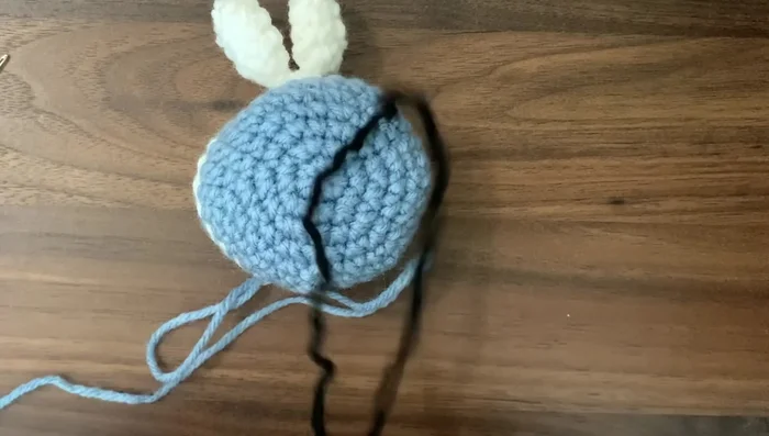 Embroider the face using black yarn.