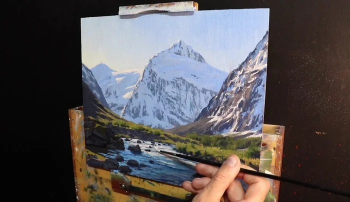 Add final highlights and sparkles to the water using Titanium white with a touch of Yellow oxide.