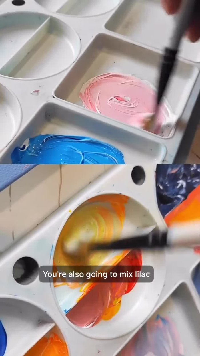 Paint the sunset sky using blush pink, then layer with bright orange.