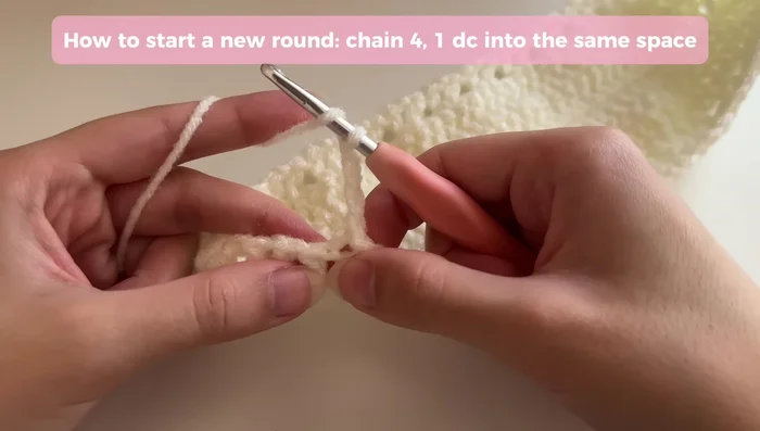 Repeat step 9 for each subsequent round, working into the V-stitch spaces until the bag reaches the desired height.