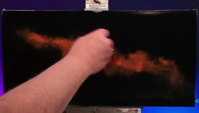 Add more colors (turquoise, etc.), building layers and blending as you go to create a vivid, nebula-like effect.