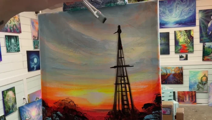 Add final details to the windmill: Create a wider circle in the center, use white paint for spaces in between windmill pieces, and add highlights to balance the light.