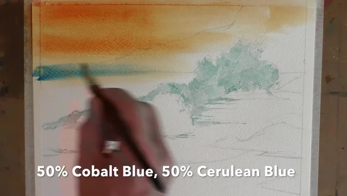 Light Suggestions: Lift out light suggestions in the sea using a damp, clean brush, especially along the horizon.