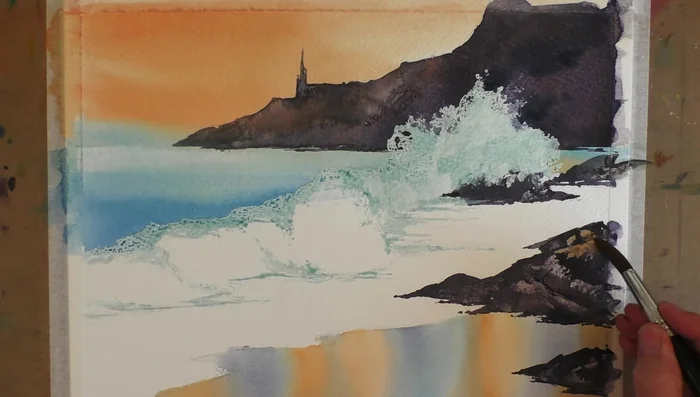 Light Reflection: Add a watery orange to the rocks to reflect light from the sky.