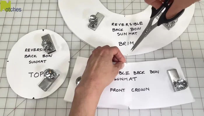 Interface the fabric: Apply fusible interfacing to one crown piece and both brim pieces to give the hat structure. Iron to adhere.