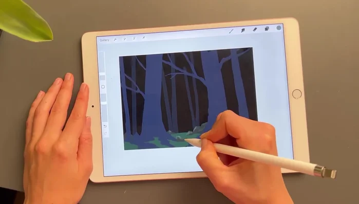 Add grasses using the studio pen for defined shapes.