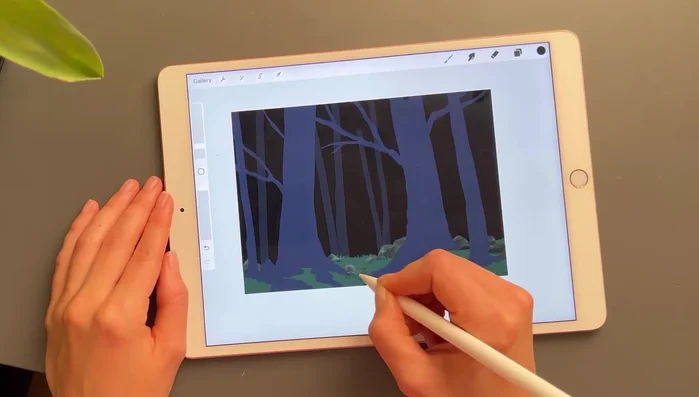 Add grasses using the studio pen for defined shapes.