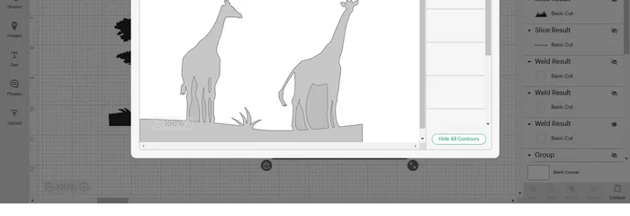 Use the contour tool to remove the bird and top-left corner. You should have three images (tree, grass, giraffes).