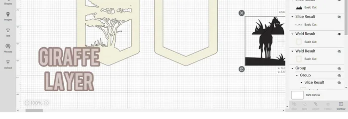 Use the contour tool to remove the triangle. Change the color to contrast with the tree. Align center and group.