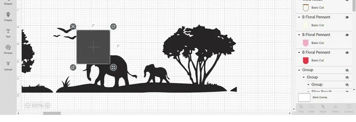 Duplicate the border, slice with the elephant, hide outer parts, and weld. Change colors, use contour to remove the bottom, and arrange.