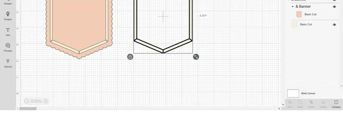 Group the frame and delete the top banner, leaving the bottom contour. Hide all and change the color.