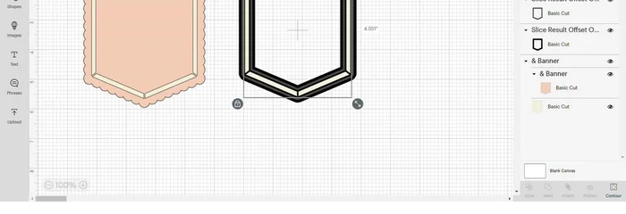 Group the frame and delete the top banner, leaving the bottom contour. Hide all and change the color.
