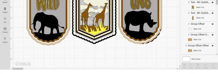 Duplicate the 'WILD' banner, apply an offset (try 0.15 with square corners), change colors, arrange, and delete the original. Repeat for 'ONE'. Arrange all elements to finalize the banner.