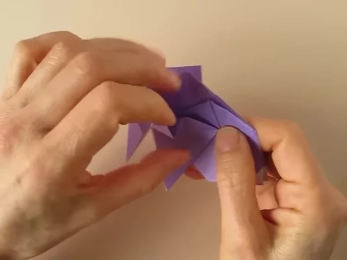 Blunt the leg by aligning lines and reversing folds. Fold the white points.