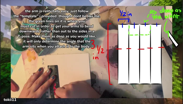 Create the arms (detailed instructions are not explicitly provided in the transcript but implied to be shown visually in the video).