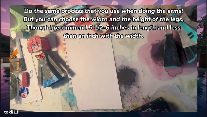 Create the legs (detailed instructions are not explicitly provided in the transcript but implied to be shown visually in the video).