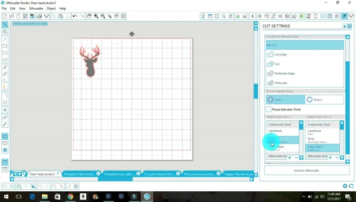 Adjust your cutting settings: Ratchet blade at setting 3, speed at 8, thickness at 3 (adjust as needed for your machine).