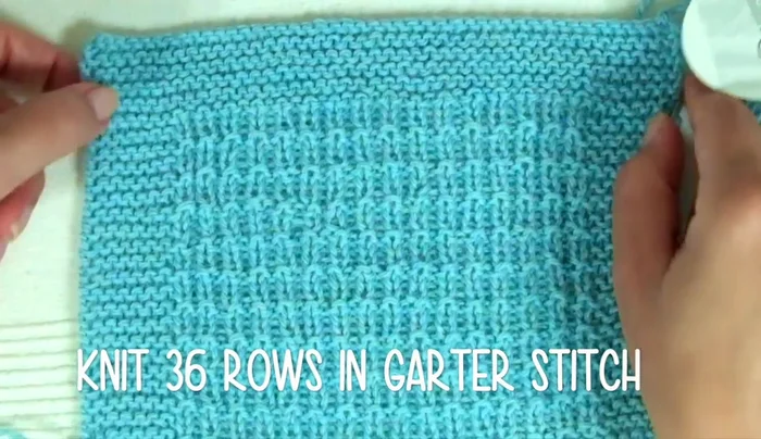 Knit 36 rows in garter stitch to create the upper edge.