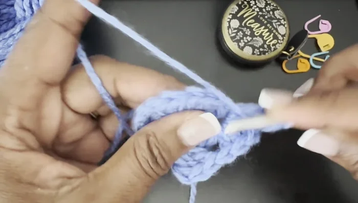 Repeat steps 4 and 5 until you reach the end of the round. Join with a slip stitch.