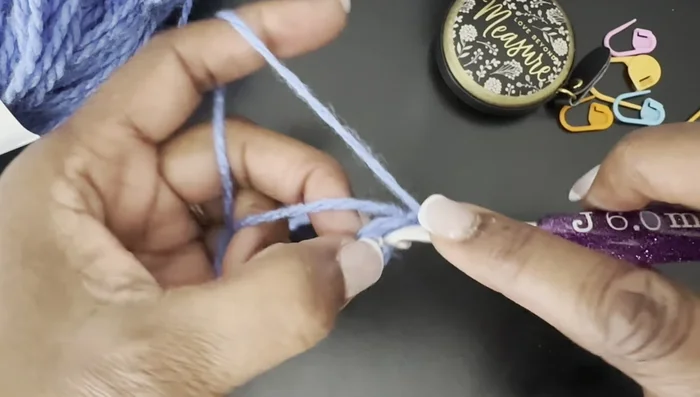 Chain 1, and repeat step 2 three more times. Slip stitch to the top of the first double crochet to join the round.