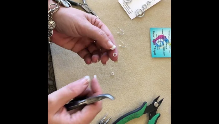 Use a 6mm jump ring to attach earring findings, ensuring the pointy end of the earring faces away from the front.