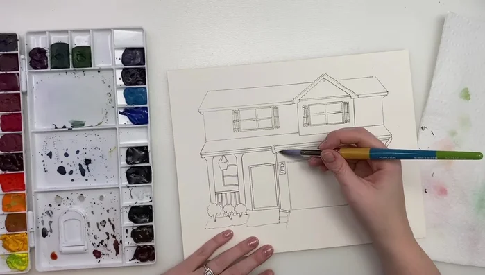 Adding a darker brown wash for the porch area.