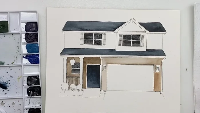 Adding a very light gray wash to the garage.