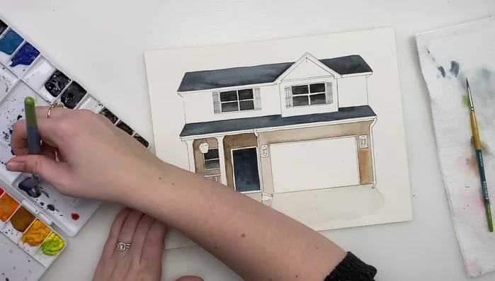 Adding a very light gray wash to the garage.