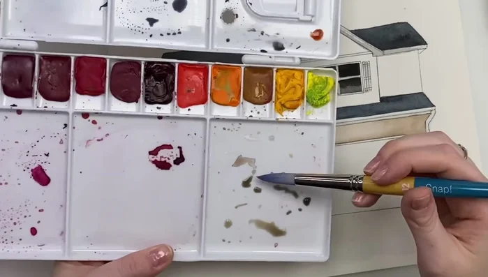 Adding a beige-ish wash to the upper part of the house.