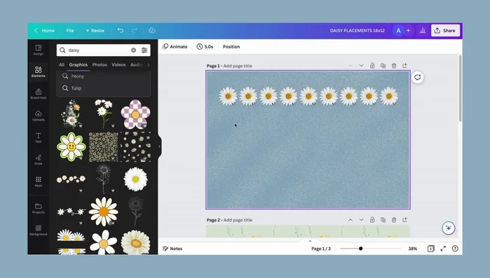 Choose a background: select a color, add elements, and experiment with textures for a 3D effect or keep it flat.