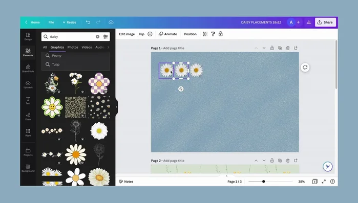 Choose a background: select a color, add elements, and experiment with textures for a 3D effect or keep it flat.