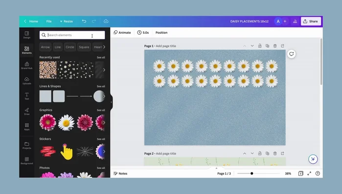 Choose a background: select a color, add elements, and experiment with textures for a 3D effect or keep it flat.