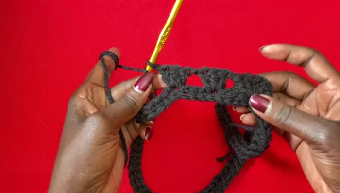 Repeat step 4 and 5 on the other half of the row to create another corner and complete the row.