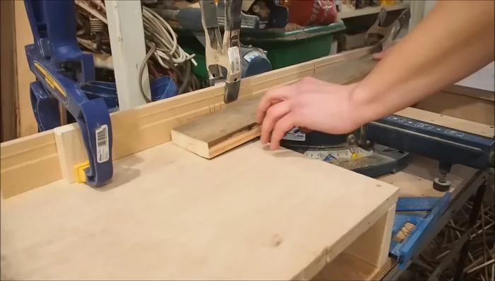 Make final cuts to exact lengths using a stop block on the miter saw.