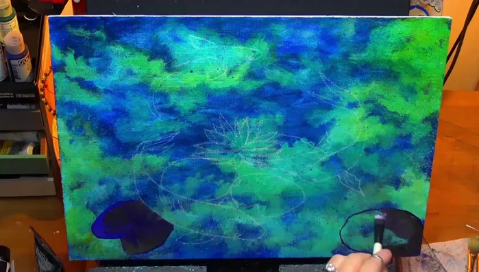 Blocking in the fish with a lavender/lilac color, adding shadows underneath for a 3D effect.