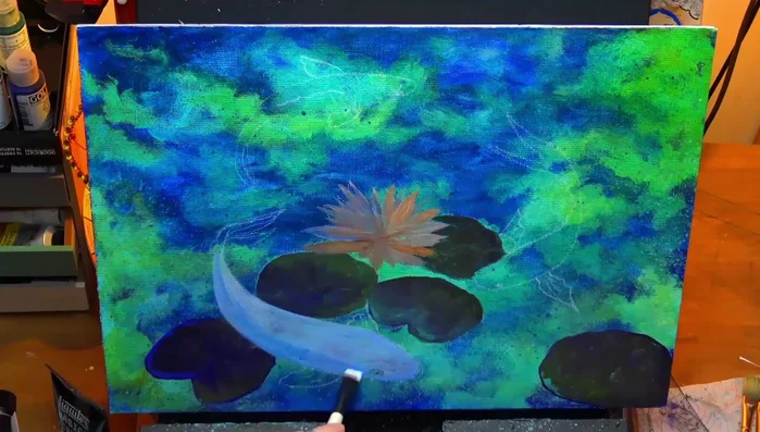 Blocking in the fish with a lavender/lilac color, adding shadows underneath for a 3D effect.