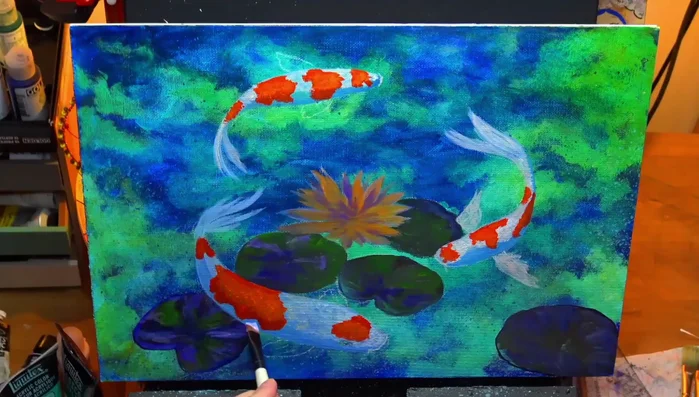 Adding details to the fish, emphasizing dark shadows and highlights for realism.