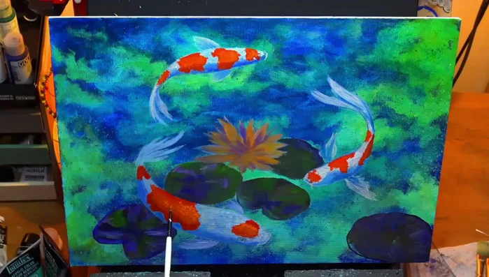 Adding details to the fish, emphasizing dark shadows and highlights for realism.