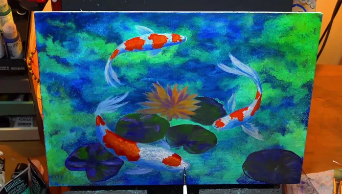 Adding details to the fish, emphasizing dark shadows and highlights for realism.