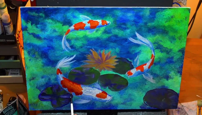 Adding details to the fish, emphasizing dark shadows and highlights for realism.