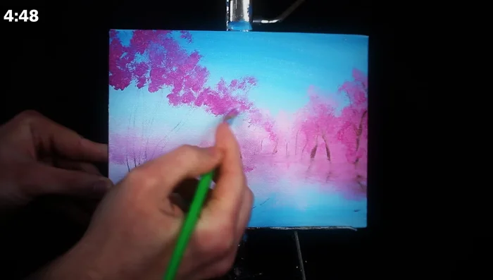 Use a tapping motion with brush rotation to create diverse leaf clusters, ensuring that the tree is interesting and full of natural variation.