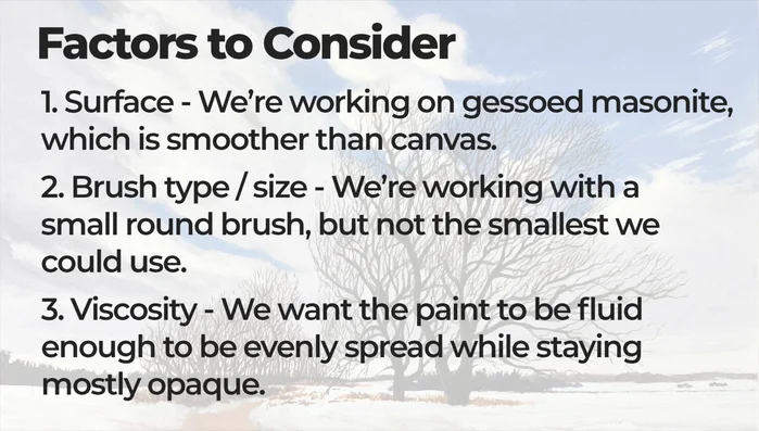 Mix your colors: The example uses burnt umber, Payne's gray, and a touch of dioxazine purple for a natural branch color.