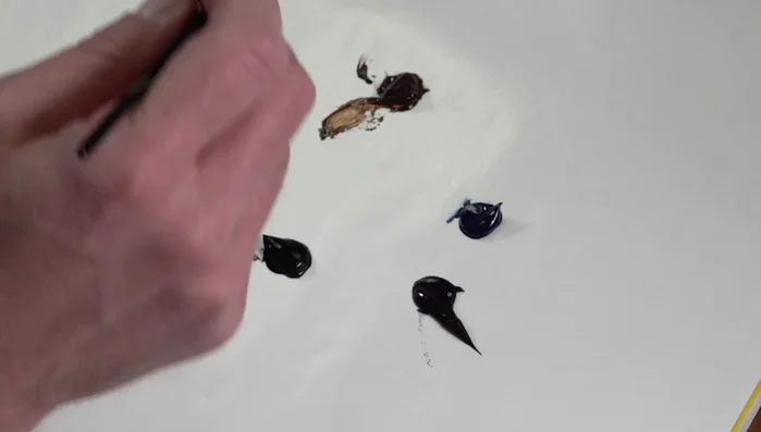 Mix your colors: The example uses burnt umber, Payne's gray, and a touch of dioxazine purple for a natural branch color.